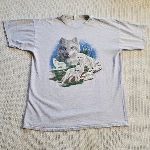 VTG Seasons Wolf Short Sleeve Graphic T Shirt Size XL 90s Gray USA Made